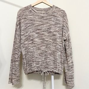 Aerie Super Soft Marled Maroon Drawstring Crew Neck Sweater Women’s Size Small